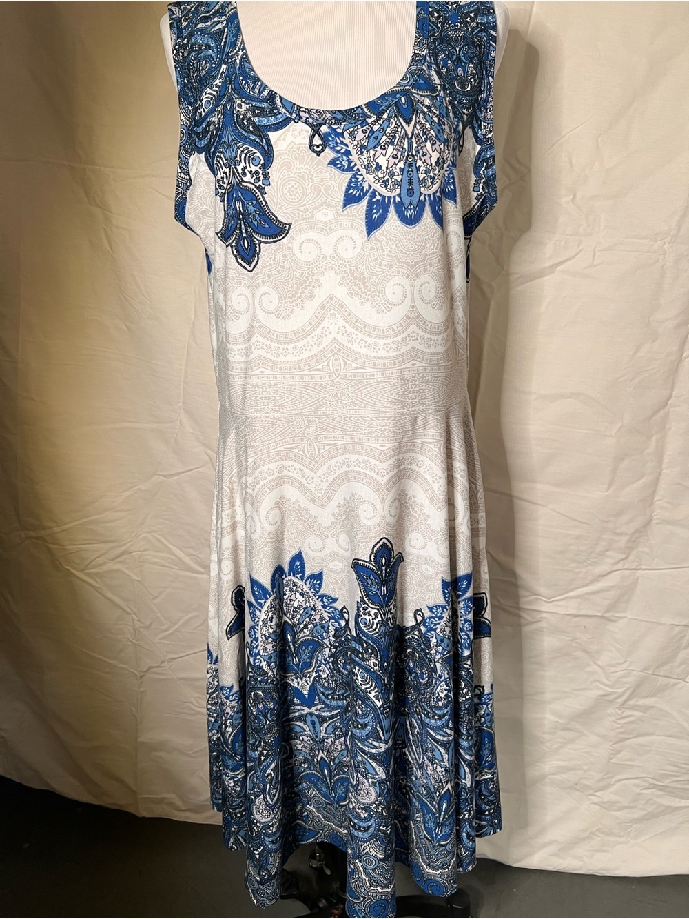 Lu La Roe Blue Paisley Sleeveless A-Line Dress - White & Blue